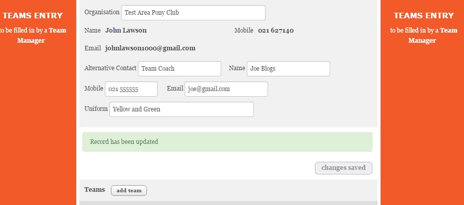 Enter Team Organisation
